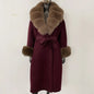 Wool Coat Women New Autumn Winter Real Fox Fur Jacket Female Long Warm Natural Fox Fur Collar Fur Cuffs