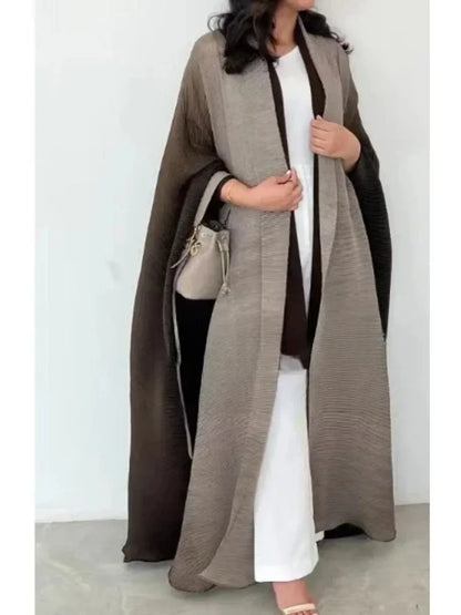 Muslim Abaya for Women Bat Sleeve Pleated Gradient Cardigan Trench Coat Autumn Dubai Abayas Plus Size Women's Luxury Coat