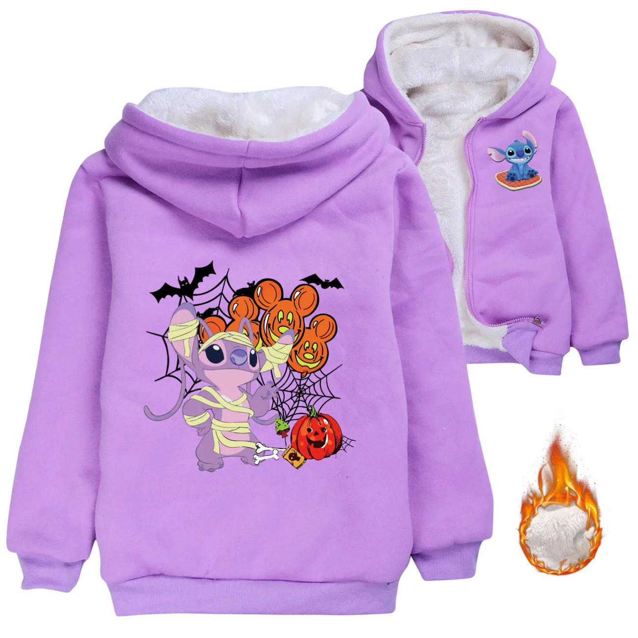 Kid Baby Boy Girl Coat Autumn Winter Long Sleeve Plush Hoodies Cartoon Stitch Print Children Sweatshirt Clothes Thick Top Outfit