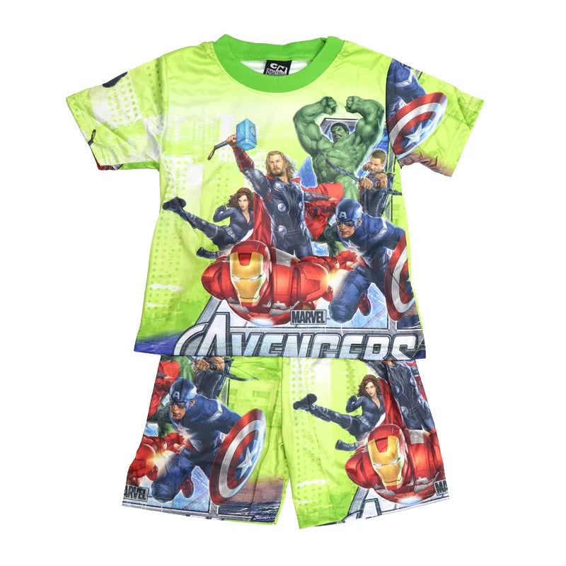 Children Pajamas Set Short Sleeve T Shirt Shorts Superhero Spiderman Costume Pyjamas Kids Boy Girls Pijamas Cartoon Baby Sleepw