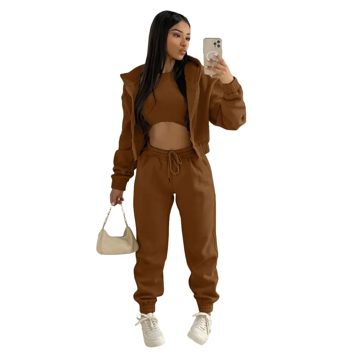 Custom LOGO made autumn women's thick 2-piece sportswear jogger suit 3-piece sportswear and hoodie suit