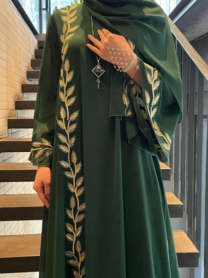 Abaya for Women Embroidery Dress with Scarf 2 Piece Set Dubai Arab Long Robe Morocco Headscarf Gorgeous