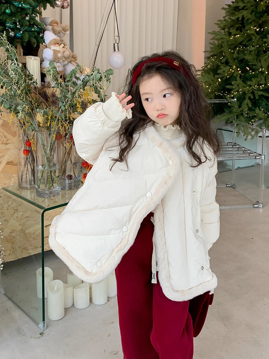 Girls Winter Coats Castle Princess Coat Cotton Padded Jacket From Toddler To Little Kid Elegant Rabbit Fur Collar Warm Outwear