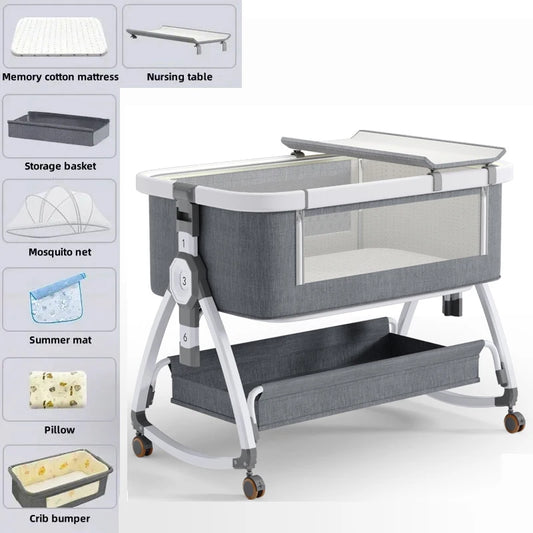 Multifunctional Crib Foldable Crib with Diaper Table Cradle Rocking Chair Travel removable Crib Baby Bedside Crib