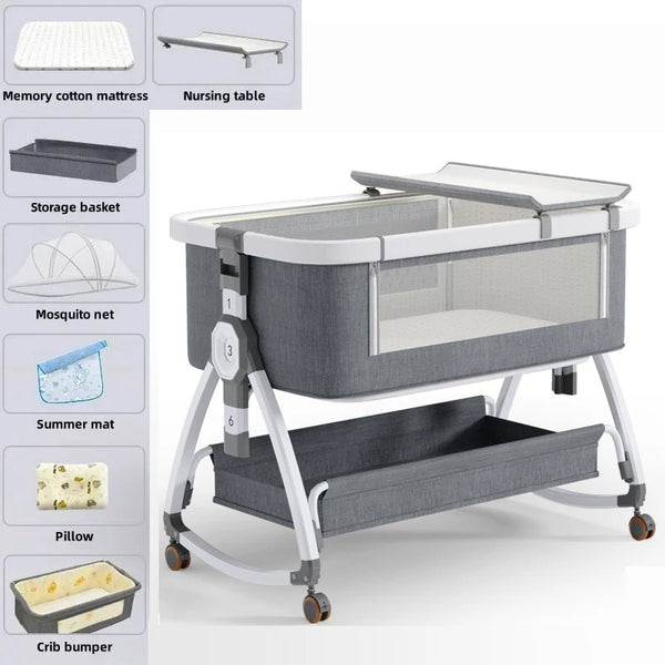 Multifunctional Crib Foldable Crib with Diaper Table Cradle Rocking Chair Travel removable Crib Baby Bedside Crib