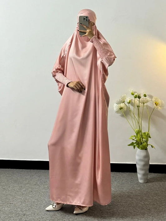 Ramadan Modesty Prayer Dress Women Jilbabs Kaftan Muslim Abayas Smocking Sleeve Dresses