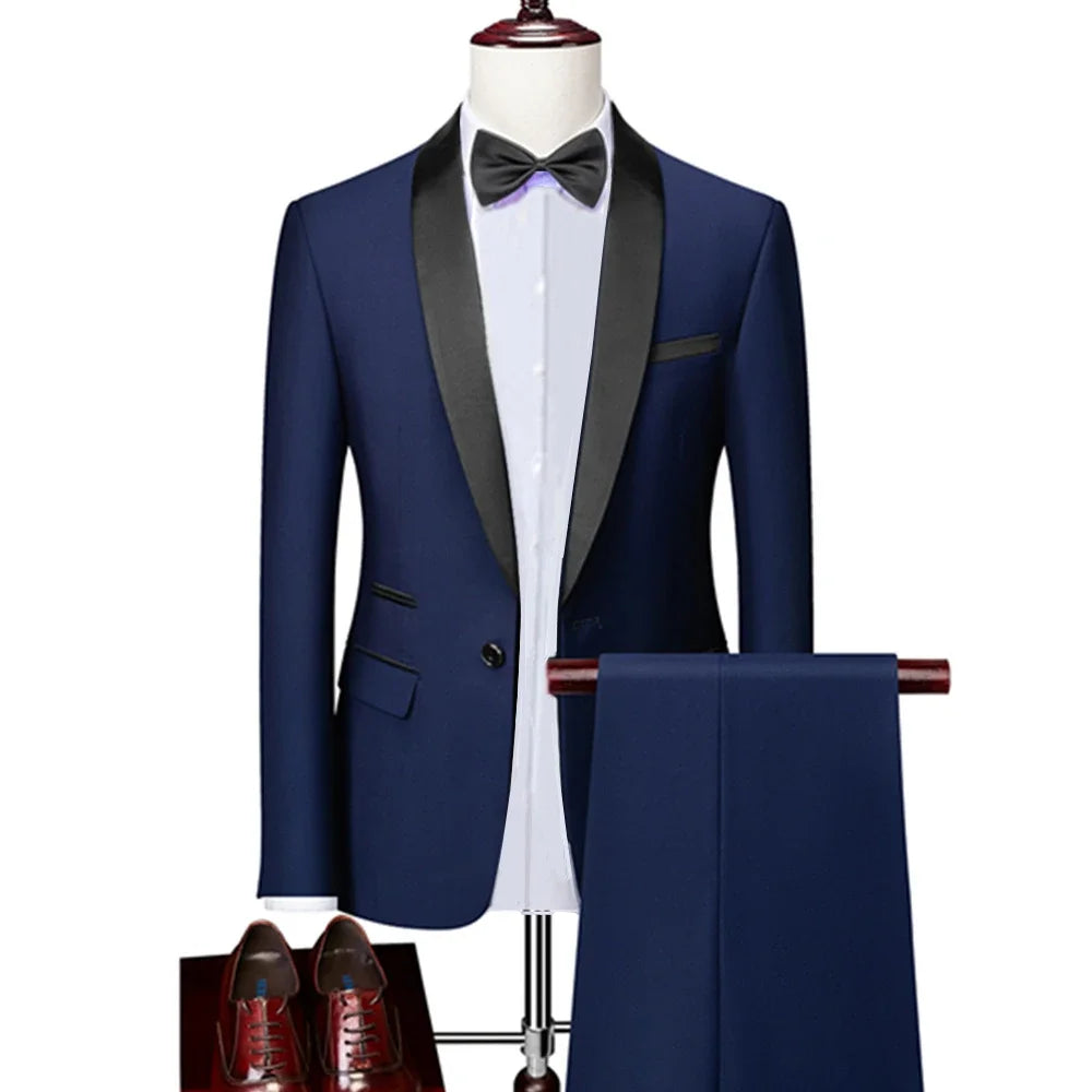 Men Skinny 3 Pieces Set Formal Slim Fit Tuxedo Prom Suit / Male Groom Wedding Blazers High Quality Dress Jacket Coat Pants Vest