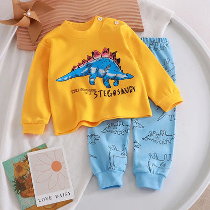 2025 New Kids Boys Girls Pajama Sets Cartoon Print Long Sleeve Cute T-Shirt Tops with Pants Toddler Baby Autumn Sleeping Clothes