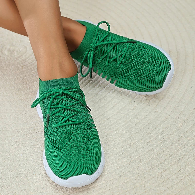 Mesh Breathable Soft Sole Sneakers Women Lightweight Non-Slip Running Walking Shoes Woman 2025 Spring Casual Lace Up Flats Shoes