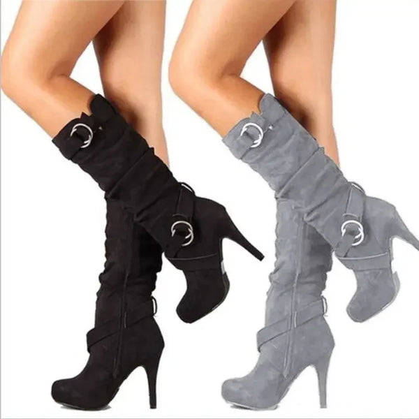 2025 Sexy Knee High Women Boots Thin High Heel Round Toe Platform Fashion Ladies Pu Leather Boots Size 35-43 Lady Shoes