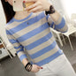 Autumn Loose Pure Cotton Long Sleeve T-shirt Women Clothing Middle-aged Mom Base Shirt Striped Top