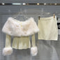 Winter New Fashion Lamb Wool Sleeved T-shirt Elastic Waist Solid Color Wrap Hip Mini Skirt Set For Women 11A01546