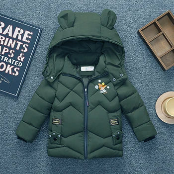 New Autumn Winter Boys Jacket Cute Little Bear Keep Warm Princess Girls Coat Hooded Zipper Fashion Baby Outerwear Kids Clothes