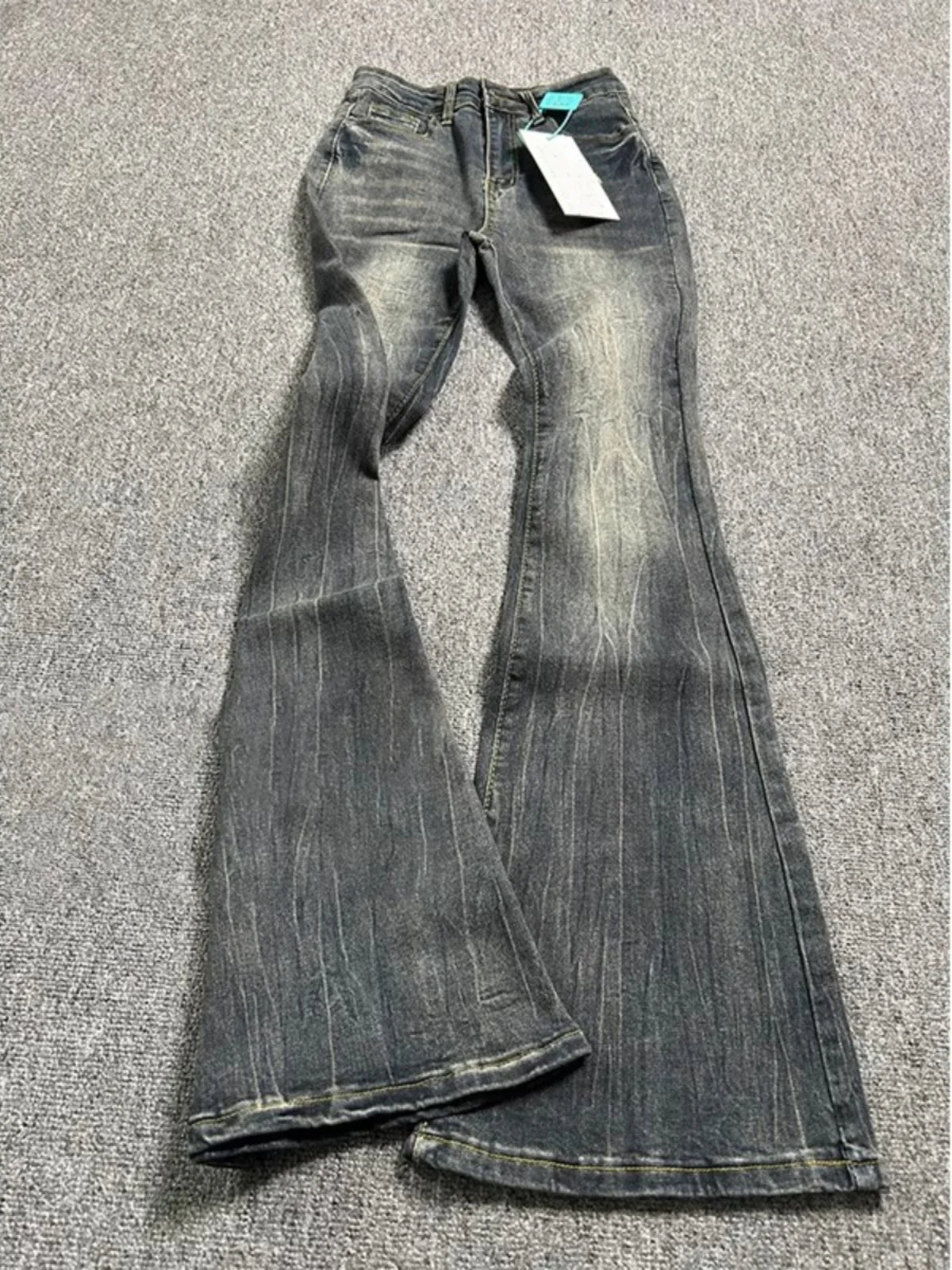 Oversized Washed Denim Flare Pants Women Spring Summer High Waist Slim Black Grey Jeans American Style Vintage Long Pants