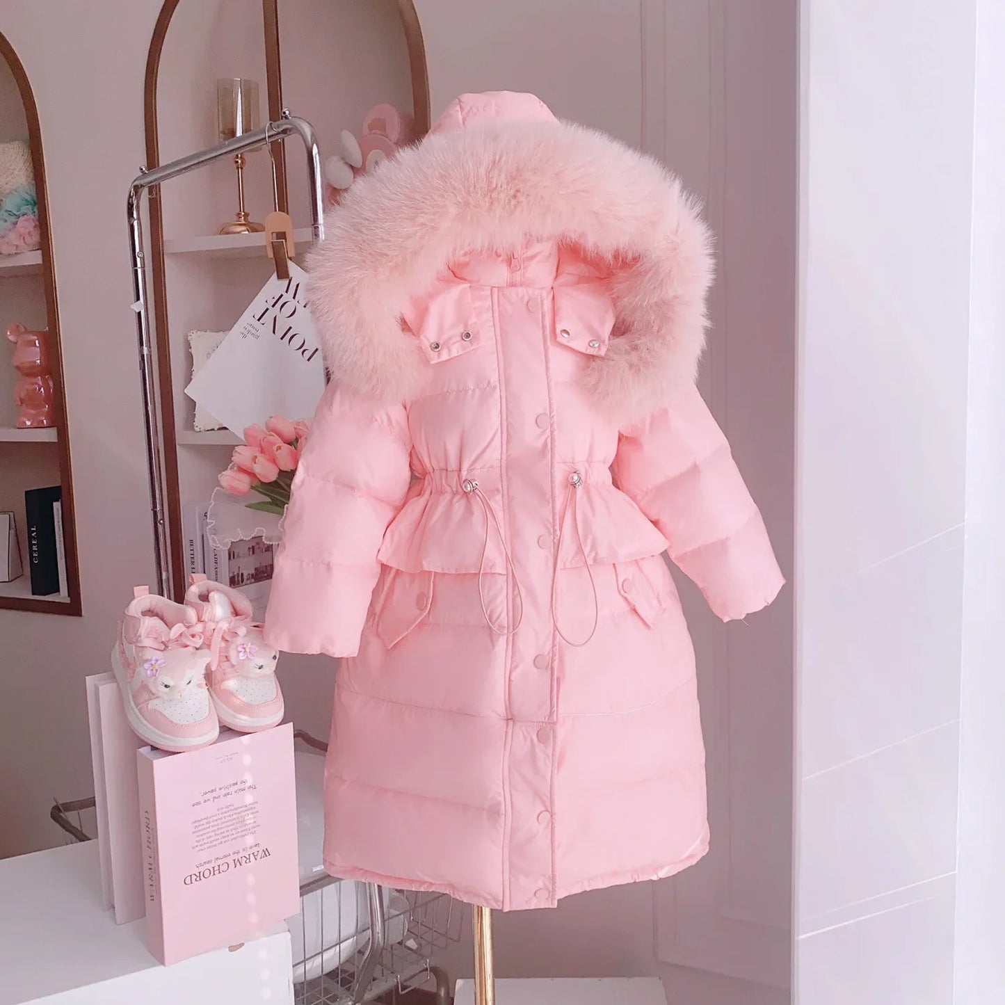 Girls Padded Cotton Clothes New Style Casual Cotton-Padded Jacket Long Little Girl Thick Warm Cotton-Padded Jacket Fashion