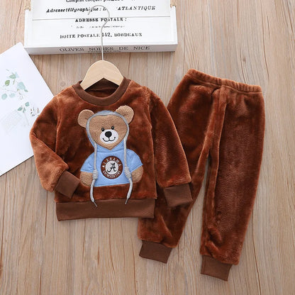 Baby Boy Winter Sets Plush Hooded Jacket 2pcs Children's Casual Outfit Suits Kids Arctic Velvet Tracksuit Toddler Girl Clothing