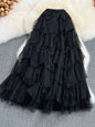 Tutu Tulle Long Skirts Womens Spring Korean Solid A Line High Waist Mesh Tiered Maxi Skirt Female Faldas Aesthetic