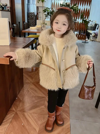 Jacket Kids Girls' Clothes Coat  Baby  Fashionable Fleece-Lined Leather Coat Little Party Coats ﻿New Girl Autumn and Winter Fur