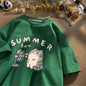 Korean Version Retro Minimalist Printed Summer T-shirt Casual Loose Couple Thin Short Sleeves