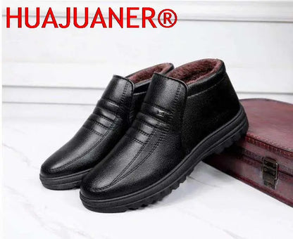 Winter Waterproof Men's Casual Leather Shoes Flannel High Top Slip-on Male Casual Shoes Rubber Warm Winter Shoes for Mens