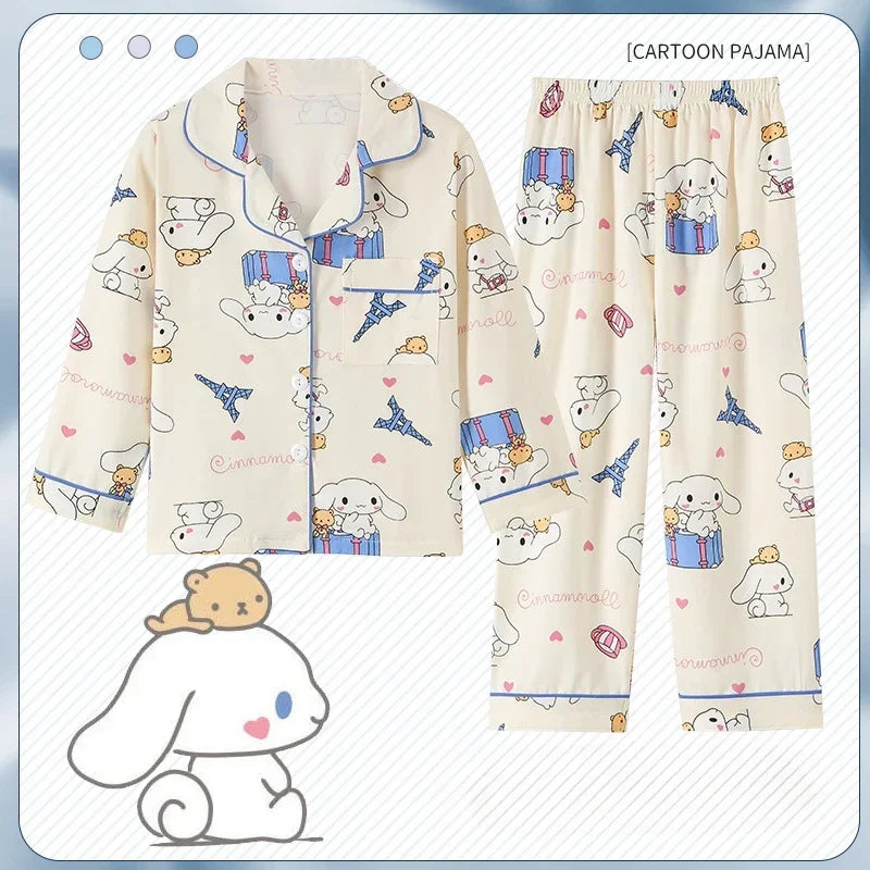 Miniso Autumn Winter Children's Pajamas Set 2025 Cute Anime Cartoon Kids Pijama Boy Girl Sleepwear Long-Sleeved Pants Loungewear