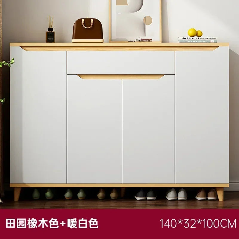 Modern Shoe Storage Cabinet Open Compartments, Free Standing Shoe Rack 4 Doors Large Storage Closet Sideboard Shoe Cabinet