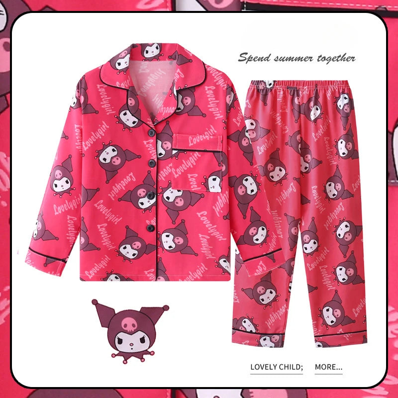 2025 Miniso Children Pajama Sets Autumn Winter Anime Long-Sleeved Pants Sleepwear Cartoon Pijamas Student Kids Homewear Clothing