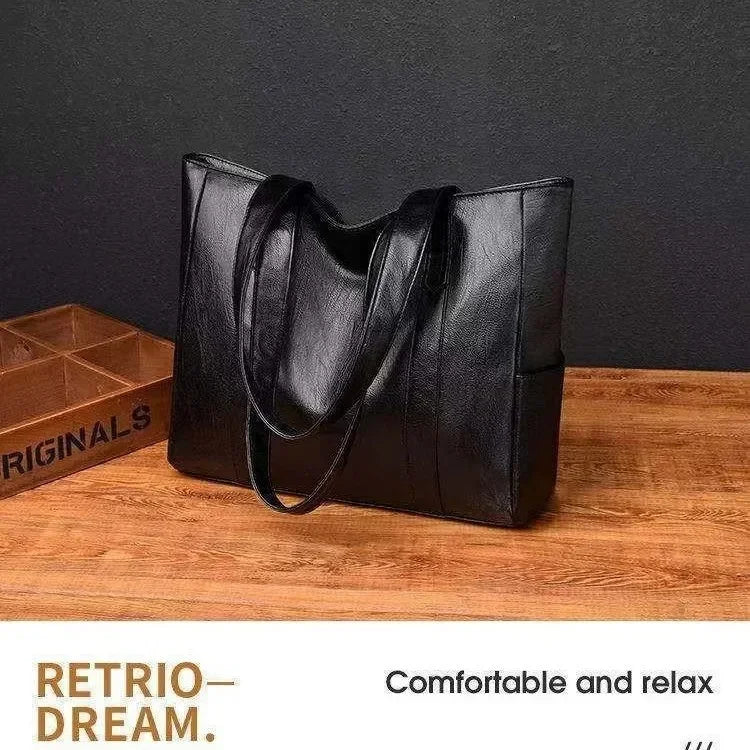 Vintage Large Capacity Tote Bag, Retro Vegan Shoulder Bag, Women's Casual Handbag For Commute ,Trendy Handbag with Soft Leather