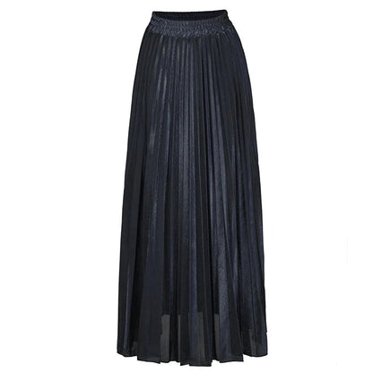 Autumn Winnter Women's PU Leather Skirt Fashion Office Ladies Eleglant High Waist Pleated Maxi Length Women's Skirts Female