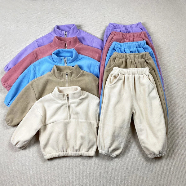 2pcs Autumn Children's Fleece Suits Baby Boys Girls  Zipper Sweatshirt Pant Sportwear Toddler Roupa Infantil Clothes Outfit Sets