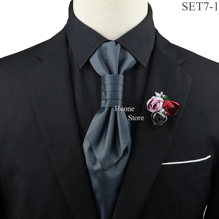 New Men's Premium Paisley Tie Brooch Set Red Black Blue Ajustable Neck Tie Luxury Classic Suit Tuxedo Groom Wedding Accessories