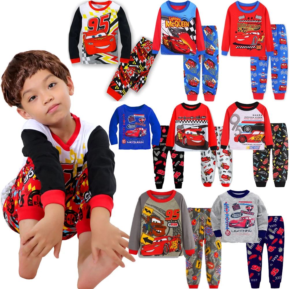 2pcs/set Spring Autumn Boys Girls Long Sleeved Lightning Mcqueen Sleepwear Kids Pajamas 95 Cars Cartoon Children's Pyjama