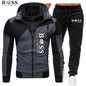 Men's Tracksuit Casual Jogging Suit Outdoor Set Zipper Hoodies + Black Sweatpant 2pcs Spring Fashion New Streetwear S-3XL