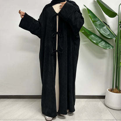 Modest Winter Coats Butterfly Kimono Thick Warm with Pockets Islam Muslim Women New Maxi Long Dress Cardigan Dubai Open Abaya