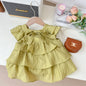 Kids Girl Summer Fly Sleeve Tops 2025 Korean Fashion Solid Color Square Collar Princess Shirts For 1-7Years