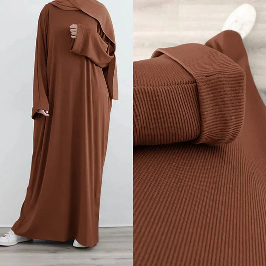 Autumn Rib Knit Abaya for Women Muslim Winter Clothes Casual Long Hijab Dress Islamic Dubai Turkey Outfit Ramadan Eid Kaftan