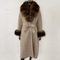 Wool Coat Women New Autumn Winter Real Fox Fur Jacket Female Long Warm Natural Fox Fur Collar Fur Cuffs