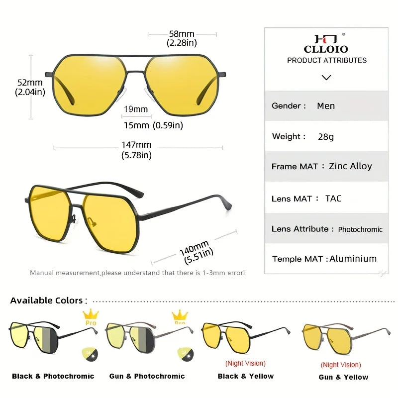 CLLOIO Anti-glare Day Night Vision Glasses Men Women Polarized Driving Sun Glasses Square Aluminum Photochromic Sunglasses UV400