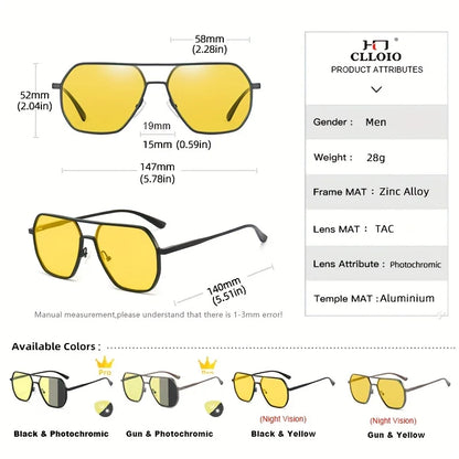 CLLOIO Anti-glare Day Night Vision Glasses Men Women Polarized Driving Sun Glasses Square Aluminum Photochromic Sunglasses UV400