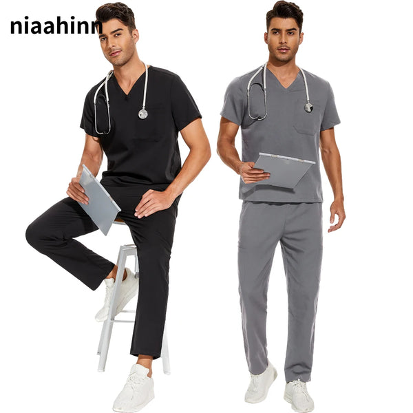 Men's Scrubs Medical Uniform Lab Set Male Wholesale Clinic Hospital Doctor Overalls V-neck Fashion Scrub Pharmacy Nurse Clothes