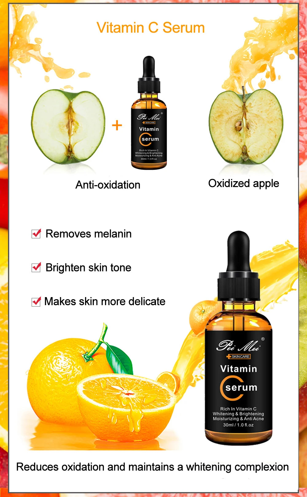 Skincare Products Vitamin C Facial Serum Brighten Skin Lighten Spots Hyaluronic Acid Face Essence Skin Care Products 30ml