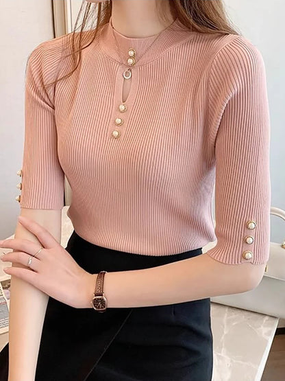 Spring Autumn Korean Fashion Solid Sweater Women Short Sleeve Tops Pull Femme Casual Slim Female Pullover Knitted Clothes