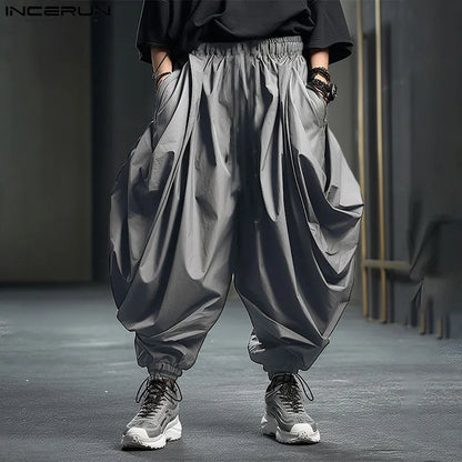 Men Irregular Pants Solid Elastic Waist Joggers Loose Trousers Men Streetwear 2025 Drop-crotch Casual Harem Pants INCERUN S-5XL