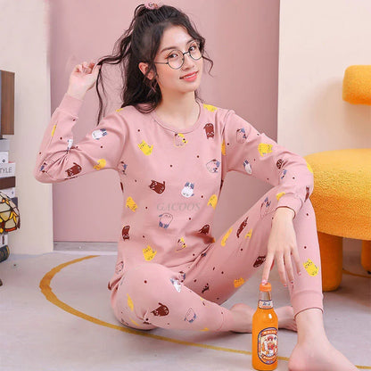 Teens Pijamas Long Sleeve Cotton Pyjamas Kids Clothes Sets Cartoon Big Boy Sleepwear Cute Pajamas For Girls 10 12 14 16 18 Years