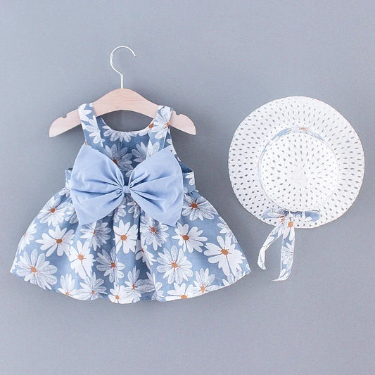 (Girls 0-3 Years Old) Summer New Girls Dress Floral Print Little Fresh Everyday Sweet Princess Dress with Bow