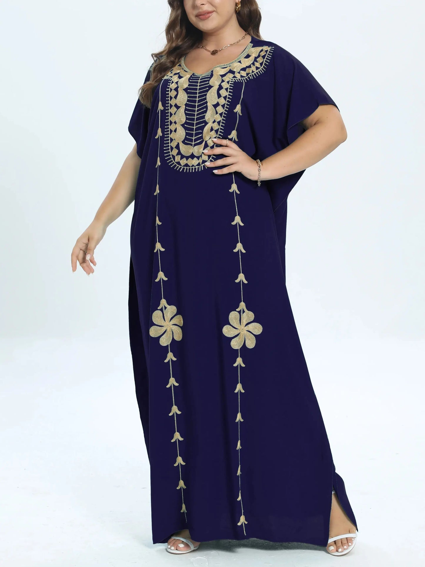 African Plus Size Dashiki Cotton Traditional Dress Abaya Moroccan Loose For Women's Kaftan Short Sleeve Cover up