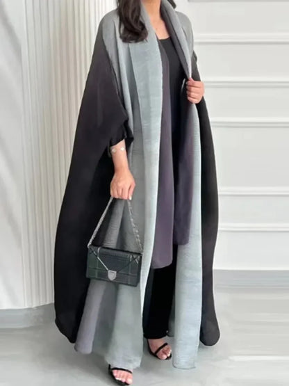 Muslim Abaya for Women Bat Sleeve Pleated Gradient Cardigan Trench Coat Autumn Dubai Abayas Plus Size Women's Luxury Coat