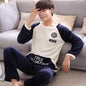 Winter Long Sleeve Thick Warm Flannel Pajama Sets for Men Coral Velvet Cute Cartoon Sleepwear Suit Pyjamas Homewear Clothes