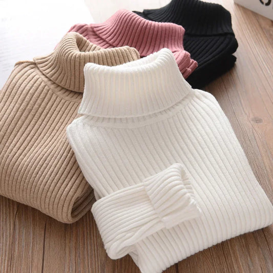 2025 New Sweater Kids Sweaters Autumn Girls Turtleneck Sweaters 1-9Yrs Baby Boys Pullover Winter Knitted Bottoming Boys Sweaters