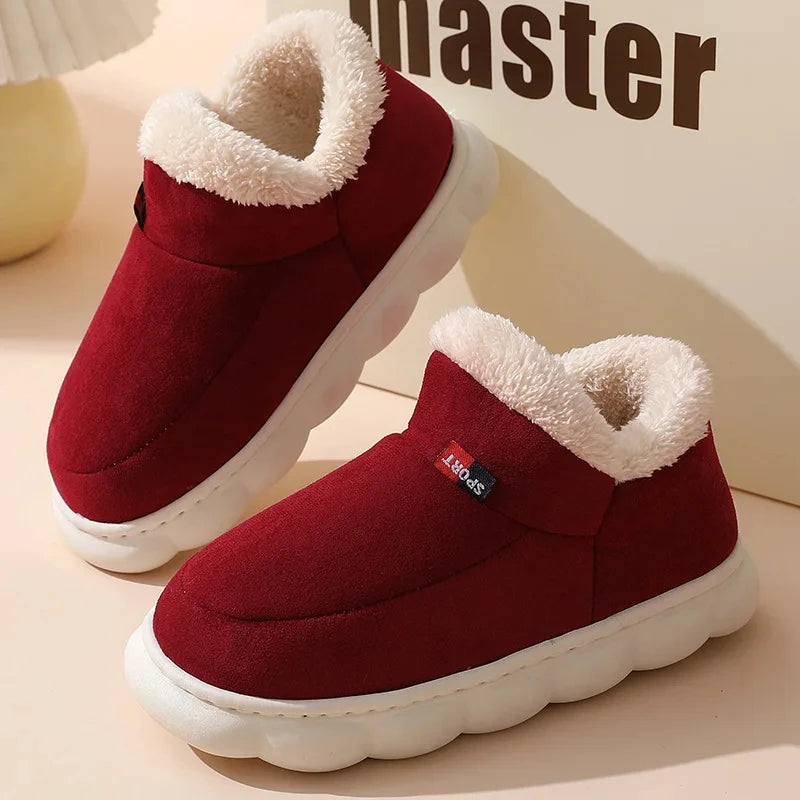 Bebealy Winter Men Shoes Winter Short Plush Men Slippers Outdoor Fur Non-slip House Shoes Casual Fuzzy Soft Cozy Men Shoes Women